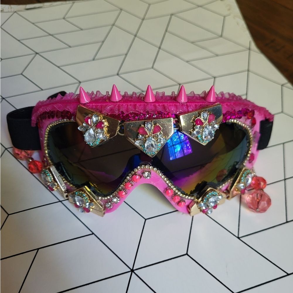 Hand Made Burning Man Goggles 🔥 Punk Pink - Picture 2 of 2
